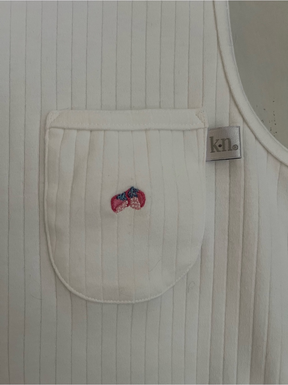 Karen Neuburger White Ribbed Tank with Strawberry Pocket Accent - Picture 4 of 6